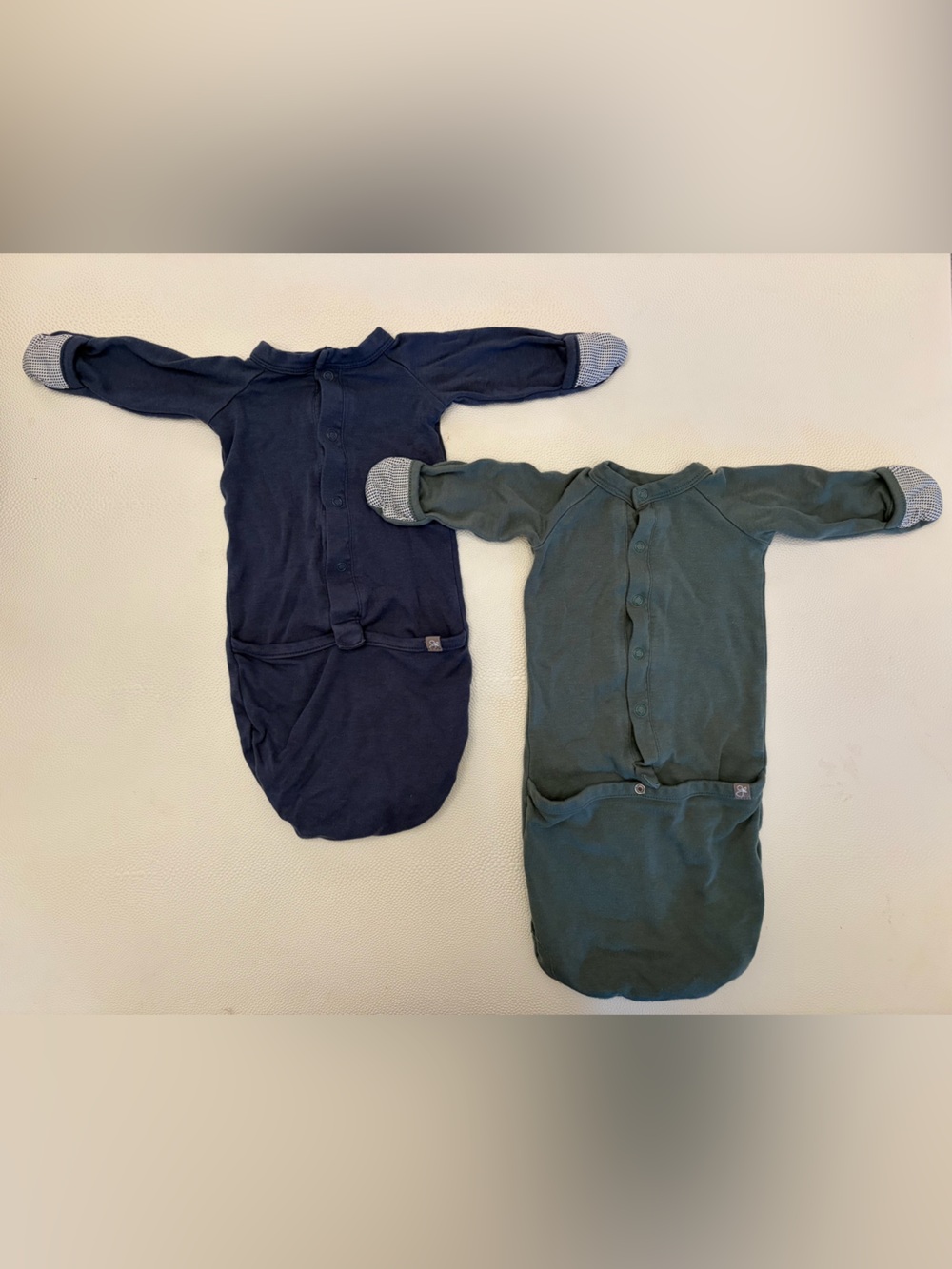 TWO Goumi Kids Sleepers, 0-3mo, Slate blue and green